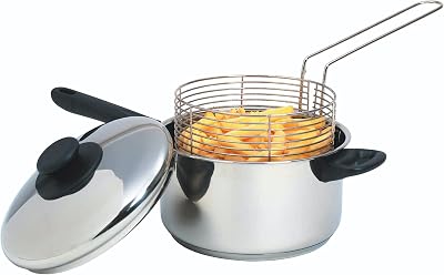 KitchenCraft Large Chip Pan with Basket and Lid Induction Safe Stainless Steel