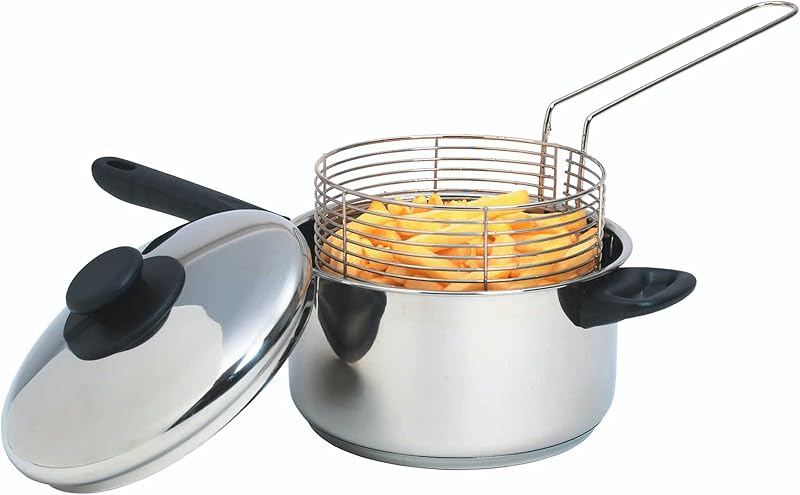 KitchenCraft Large Chip Pan with Basket and Lid Induction Safe Stainless Steel