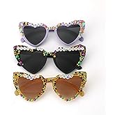 Gliquran 3 PCS Mardi Gras Sunglasses Beads & Heart Sunglasses Purple Yellow Black Heart Glasses Mardi Gras Party Accessories