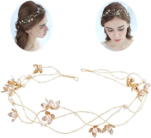 Roroz Bridal Tiara Headbands Rose Gold Vintage Alloy Wire Petal