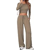 Gefyvcf Womens 2 Piece Outfits Tracksuits Long Sleeve Crop Top & Wide Leg Pant Summer Casual Travel Lounge Matching Sets
