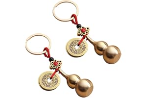 Kingzhuo 2 Pieces Wu Lou Key Chain Beautiful Gourd Keychain Lucky Keychain Set with Feng Shui Coins Solid Key Rings for Good Luck Charms Prosperity Can Put a Lucky Note Inside (Opened from the Bottom)