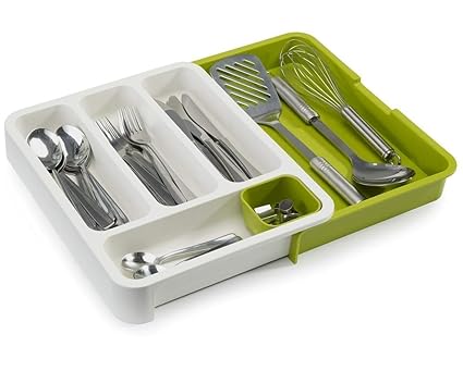 H Live White Green Expandable Multipurpose Cutlery Organizer