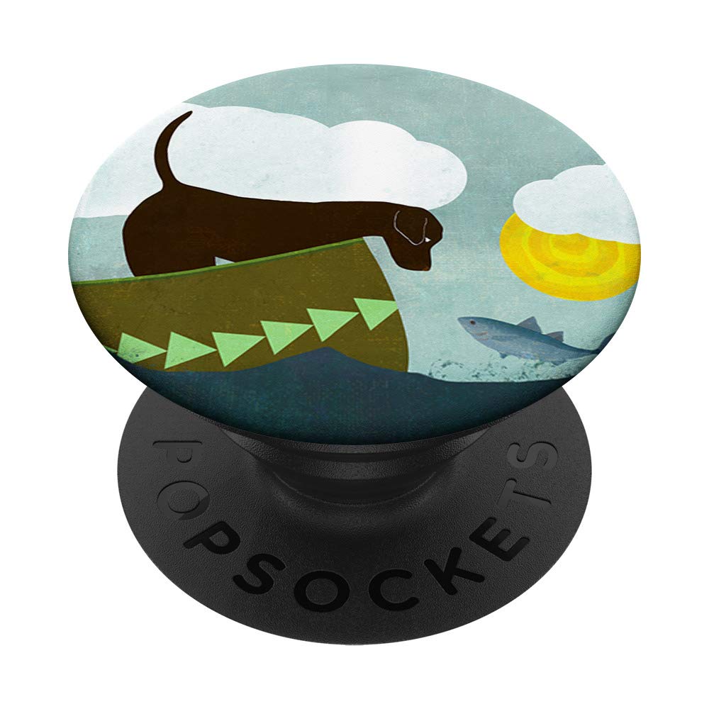Chocolate Lab On the Lake In A Canoe Meets A Fish PopSockets PopGrip: Swappable Grip for Phones & Tablets