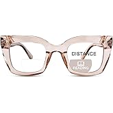 OPTOFENDY Bifocal Reading Glasses for Women, Clear Top Cat Eye Blue Light Blocking Computer Readers with Spring Hinge