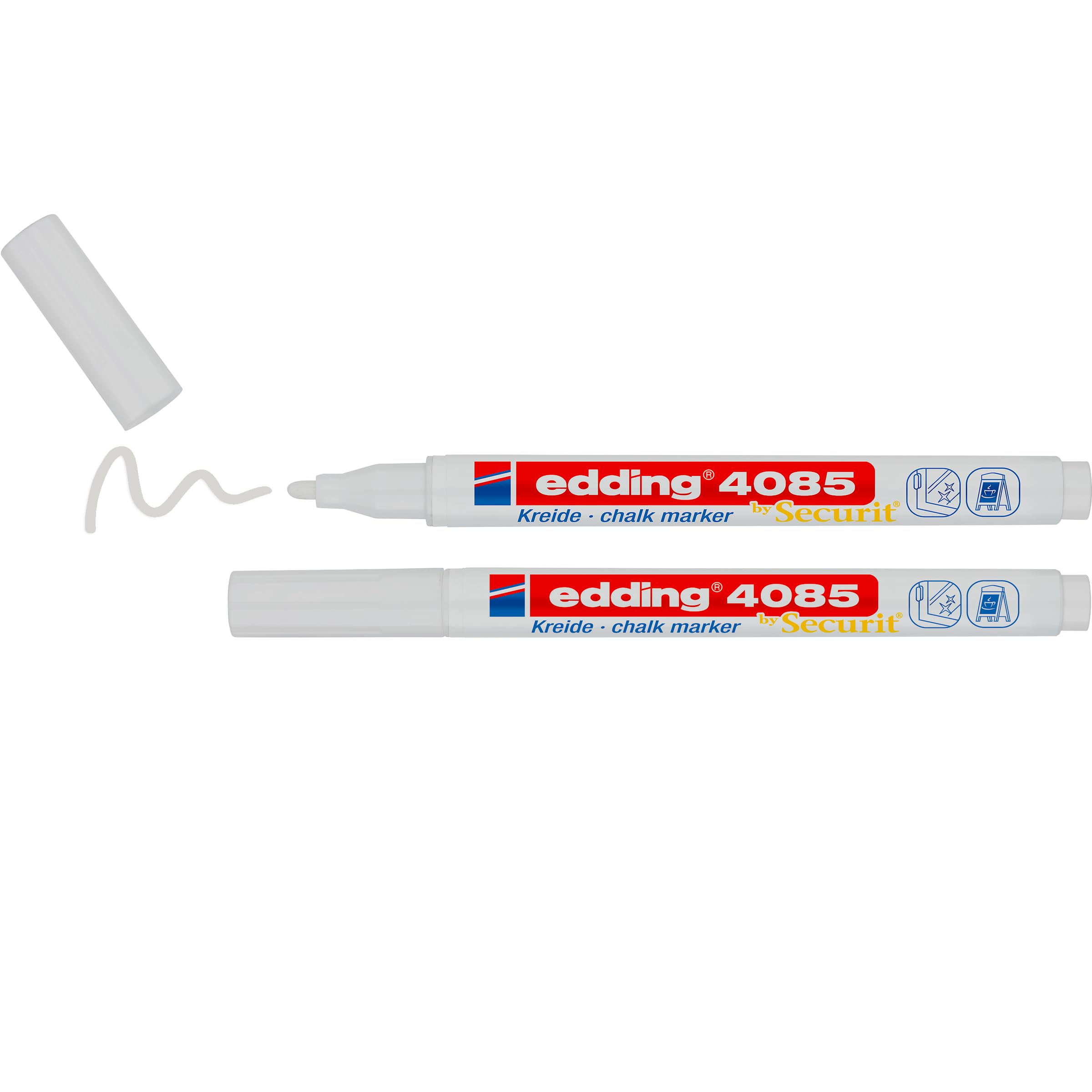 edding 4085 chalk marker - white - 2 chalk pens - round nib 1-2 mm - fine-nib wet wipe pen for chalkboards, windows, glass, mirrors - liquid chalk marker pens for opaque coverage — image 1