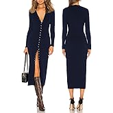 Capuffy Women's Button Down Sweater Maxi Dress Long Sleeve Open Front Long Cardigan Dress V Neck Fall Knit Bodycon Dresses 88