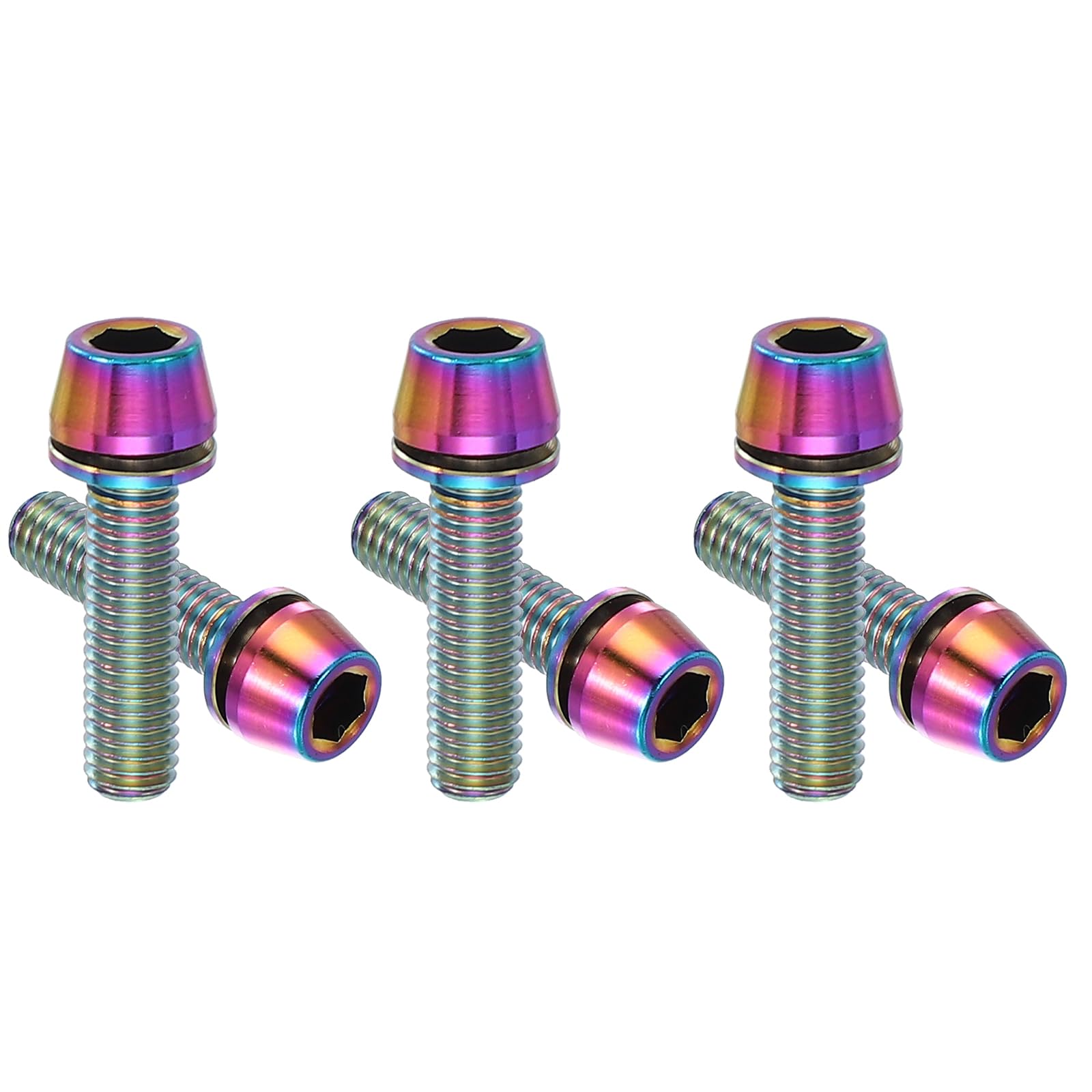 PATIKIL M5x20mm Titanium Bicycle Stem Bolt, 6 Pack Hex Tapered Head Bolt Mountain Bike Screw Replacement with Washer for Bicycle Stem Parts, Colorful