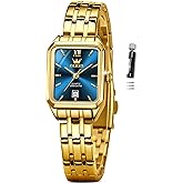 OLEVS Gold Watches for Women Square Luxury Business Rectangle Ladies Watches for Woman with Date Water Resistant Ladies Watch for Small Wrists Reloj para Mujer Diamond Blue/Green/Black/White/Gold