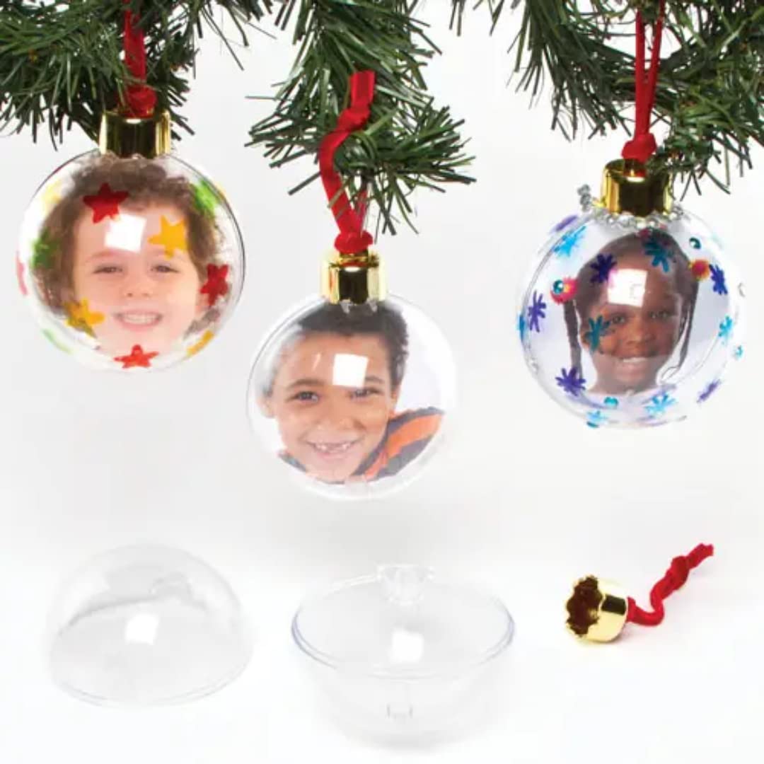 Baker Ross AF884 Large Transparent Photo Baubles for The Christmas Tree — Creative Art and Craft Supplies for Kids to Make, Personalise and Decorate (Pack of 4), Cream, One Sizez, Glass