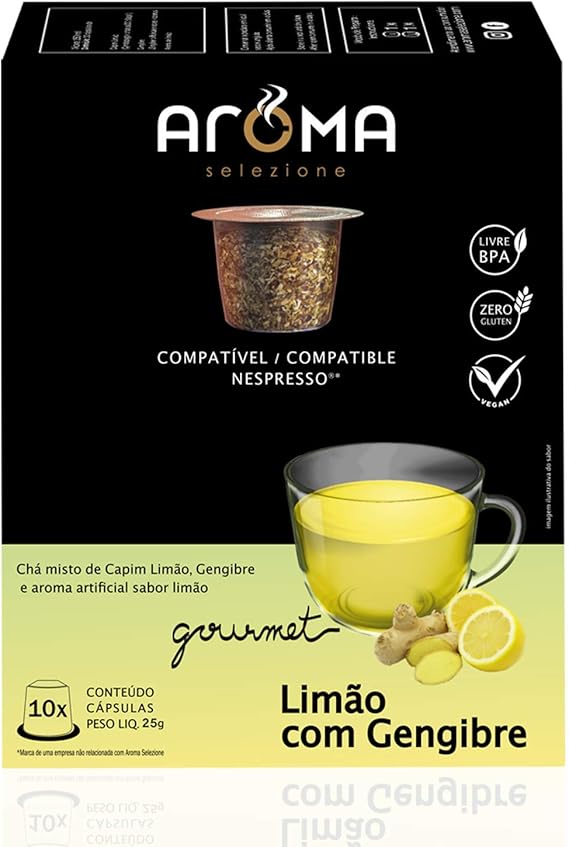 Cápsulas de Chá Limão com Gengibre Aroma Selezione, Compatível com Nespresso, Contém 10 Cápsulas