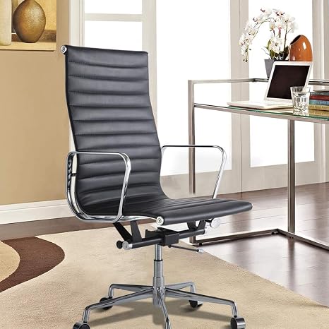 Amazon Com Cozeon Pu Leather Modern Office Chair For Standing Desk Ergonomic High Back Computer Swivel Office Gaming Chair With Wheels Black Kitchen Dining