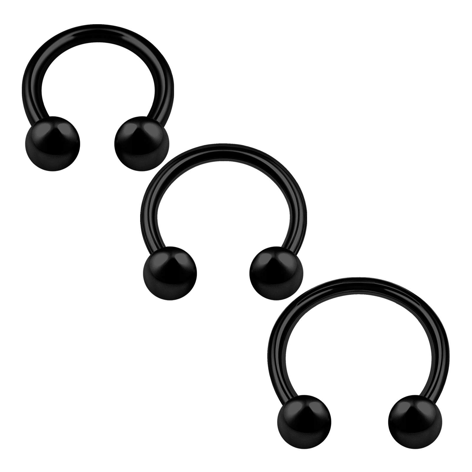 KJM FASHION Set of 3 Anodised Black Horseshoe Earrings 1.6 mm 14 g 8 mm 10 mm 12 mm 4 mm Ball Lip Cartilage Nose Septum Earrings Tragus 2995
