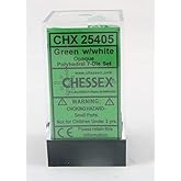 Chessex Polyhedral 7-Die Opaque Dice Set - Green with White