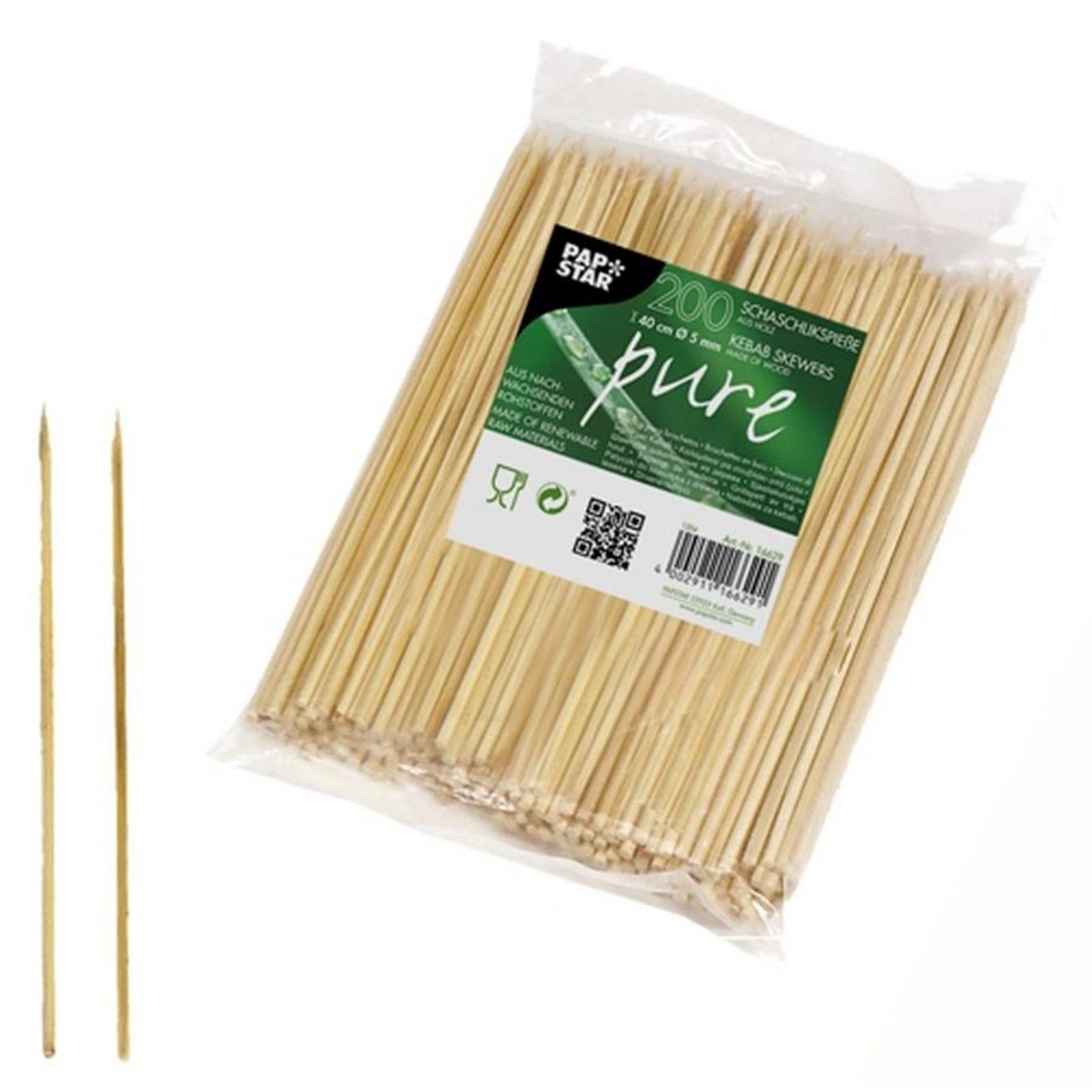 Papstar 16629 Kebab Skewers Wood / Diameter 5 cm / Length 40 cm / Pack of 200