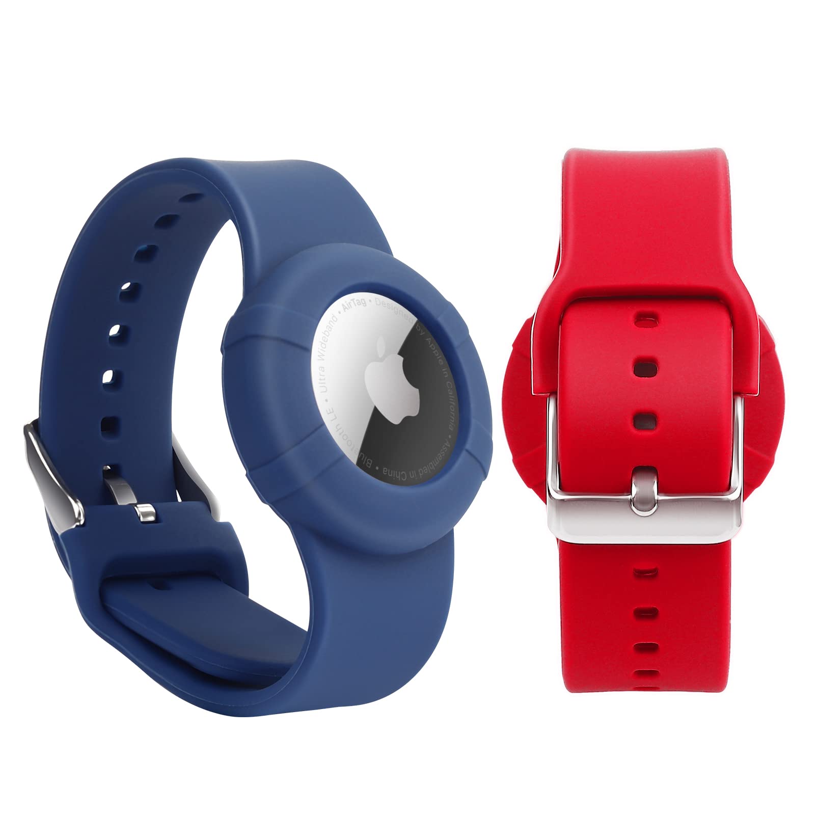 2 Pack Air-tag Wristband Compatible with Apple Air-Tag,Soft Adjustable Air-tag Bracelet, Air-tag Watch Band for Kids Toddler Baby Children Elders (Blue&Red)