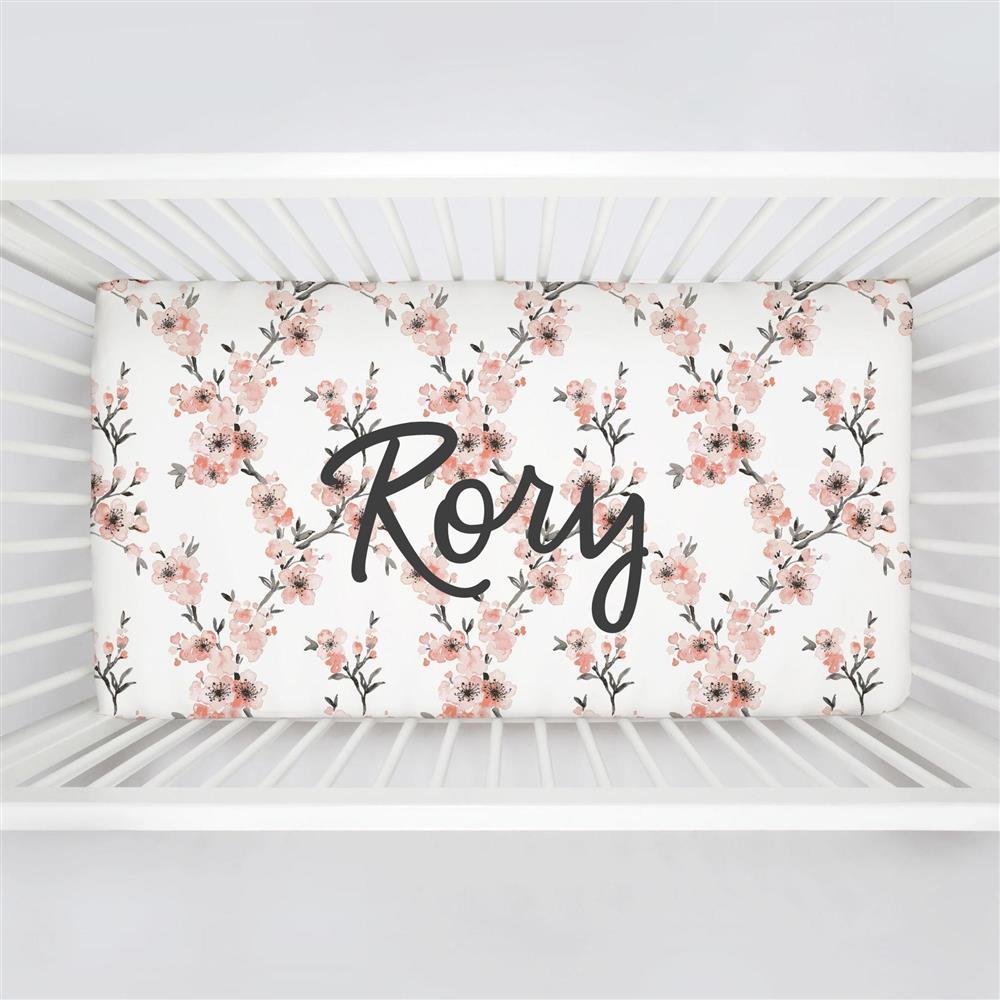 light coral cherry blossom crib bedding