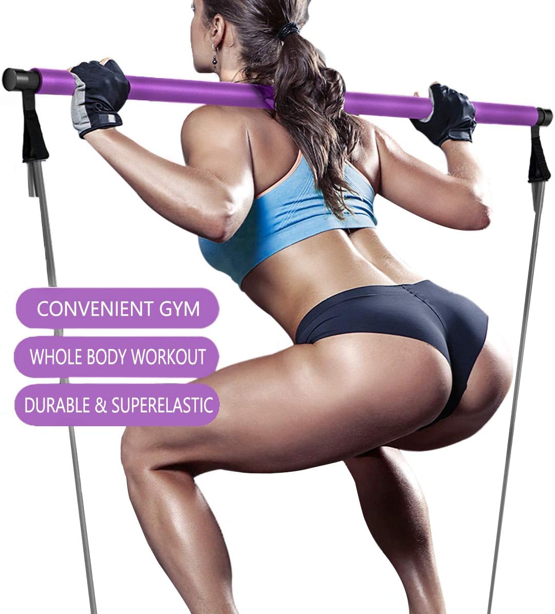 Harkkey Pilates Bar Kit, Portable Yoga Exercise Resistance Band Exercise, Muscle Toning Bar Home Fitness Resistance Training Gym Stretch with Foot Loop for Total Body Workout (Light Purple) : Sports & Outdoors