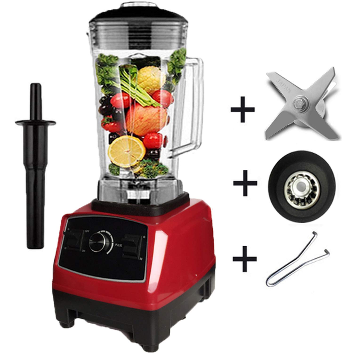 2200W Heavy Duty Commercial Blender Professional Blender Mixer Food Processor Japan Blade Juicer Ice Smoothie Machine,Red full parts,UK Plug