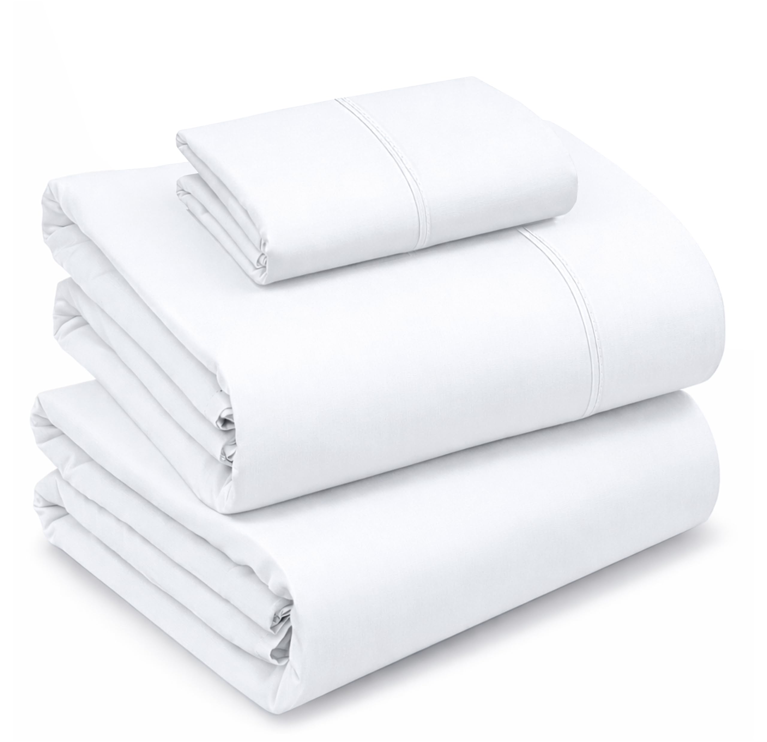 RUVANTI 100% Cotton Percale Sheets, Twin Size, Bright White