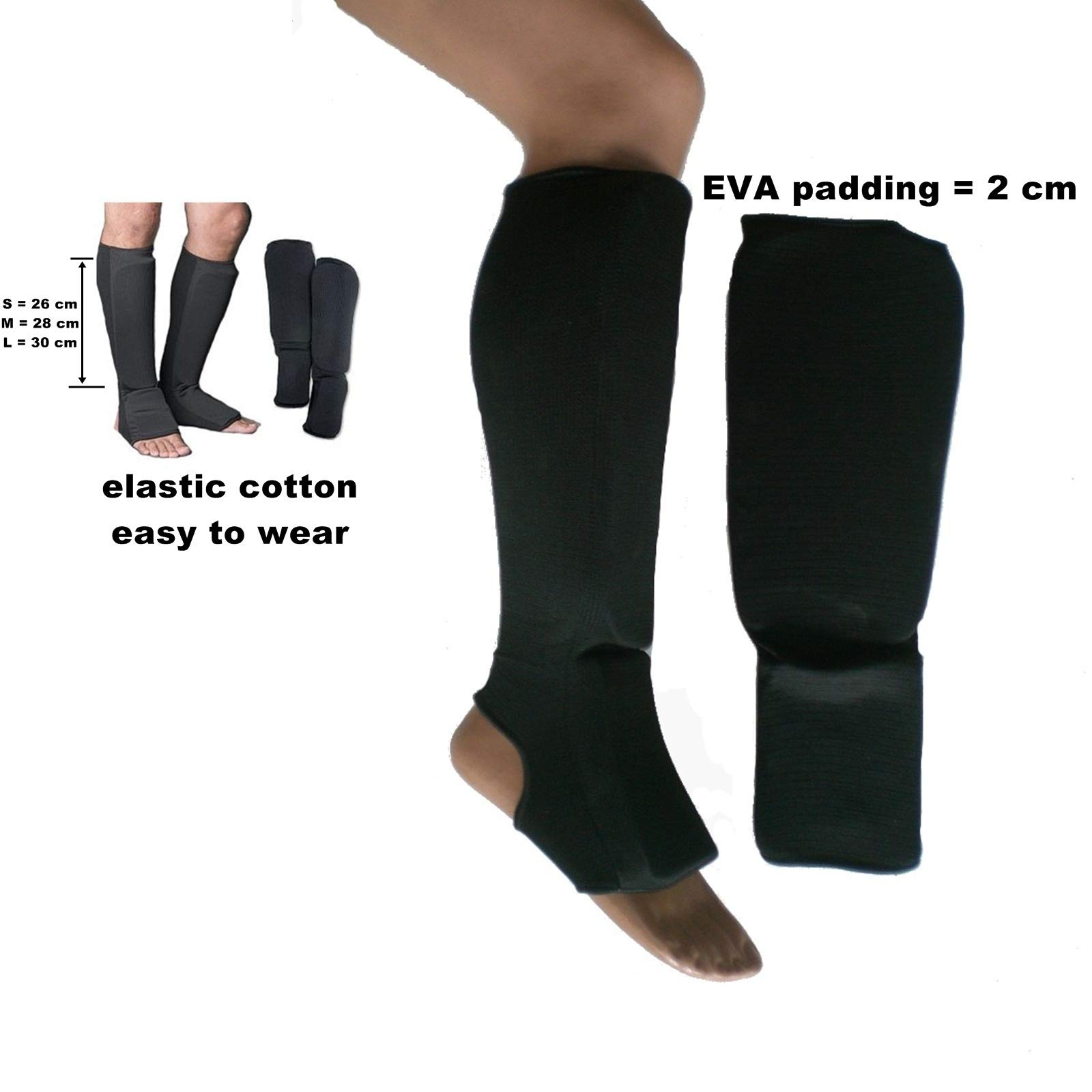 Muay Thai Boxing Sparring Leg Guards in Stretch Cotton (Large)