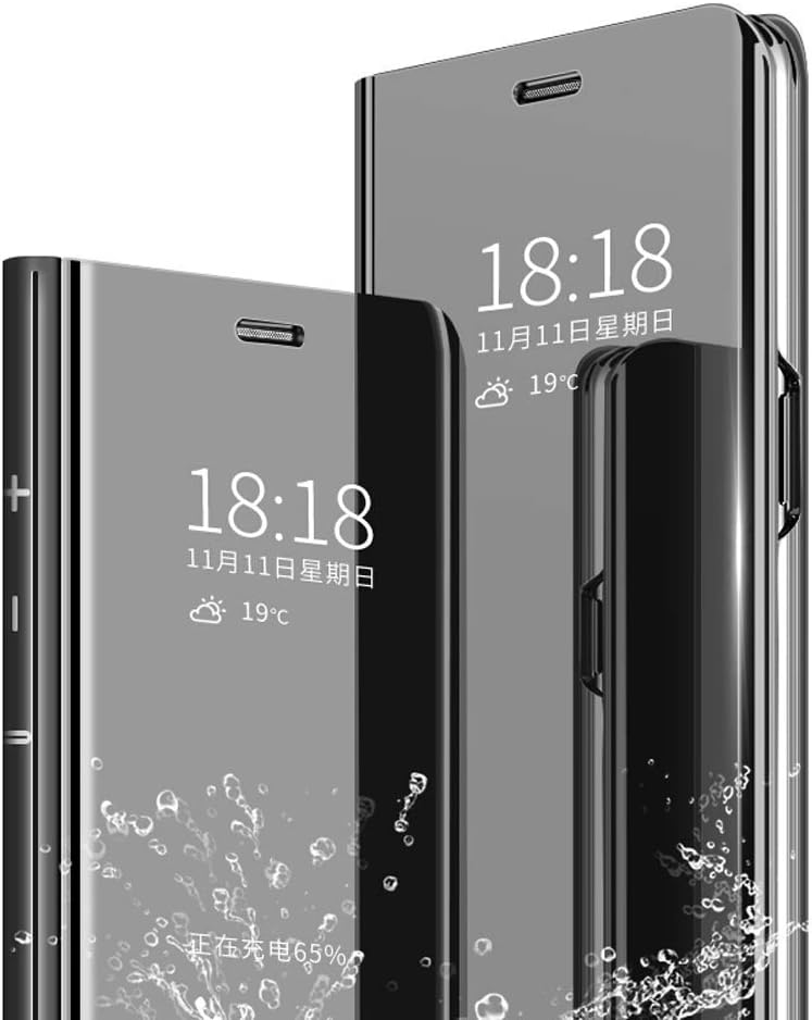 Xiaomi Mi Max3 case Design Luxury Bookstyle Clear View Window Electroplate Plating Stand Scratchproof Full Body Protective Flip Folio Ultra Slim Cover PU Mirror(Black)