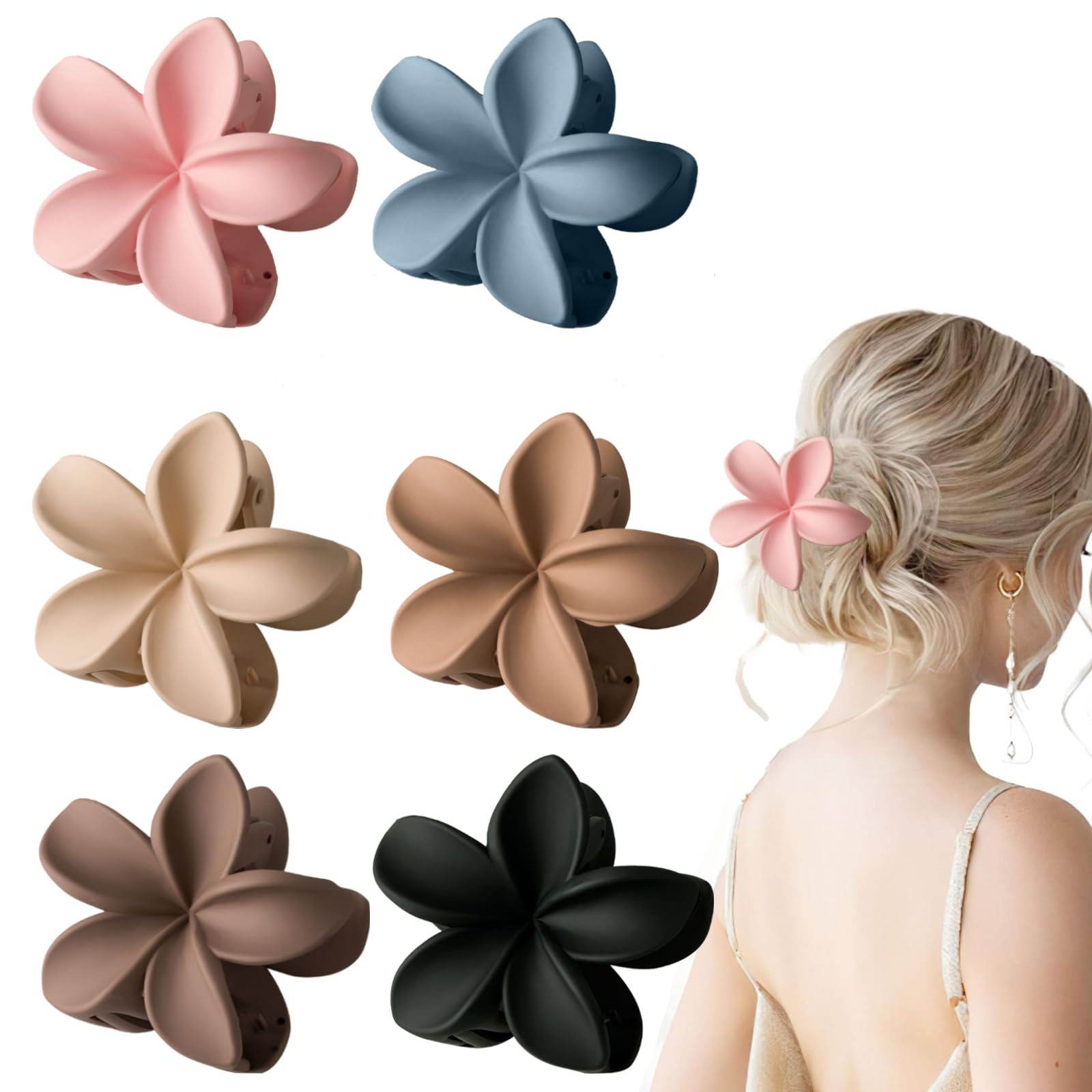 PMELCXD flower hair clip,6 PCS Flower Claw Clips Hair for Women Girls Matte Large Hair Claw Clips Non Slip Strong Hold Hair Clamps Accessories for Thick Thin Hair