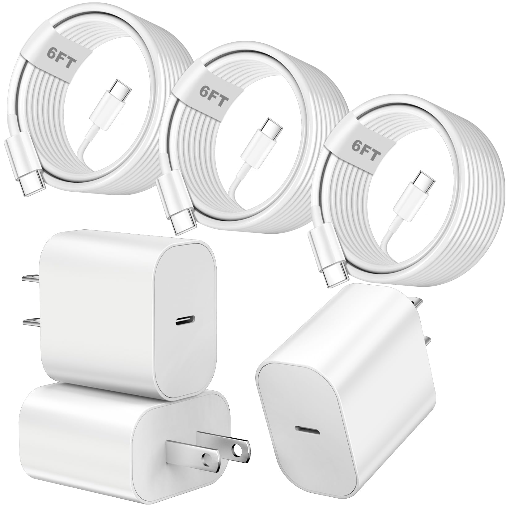 Fast iPhone 17 16 15 Charger Type C Charger Fast Charging Block,3Pack 20W Quick USB C Phone Chargers 6FT USB C Charging Cord for iPhone 17/17 Pro/17 ProMax/17 Air/16 Pro/16 ProMax/16e/15 ProMax/15Plus