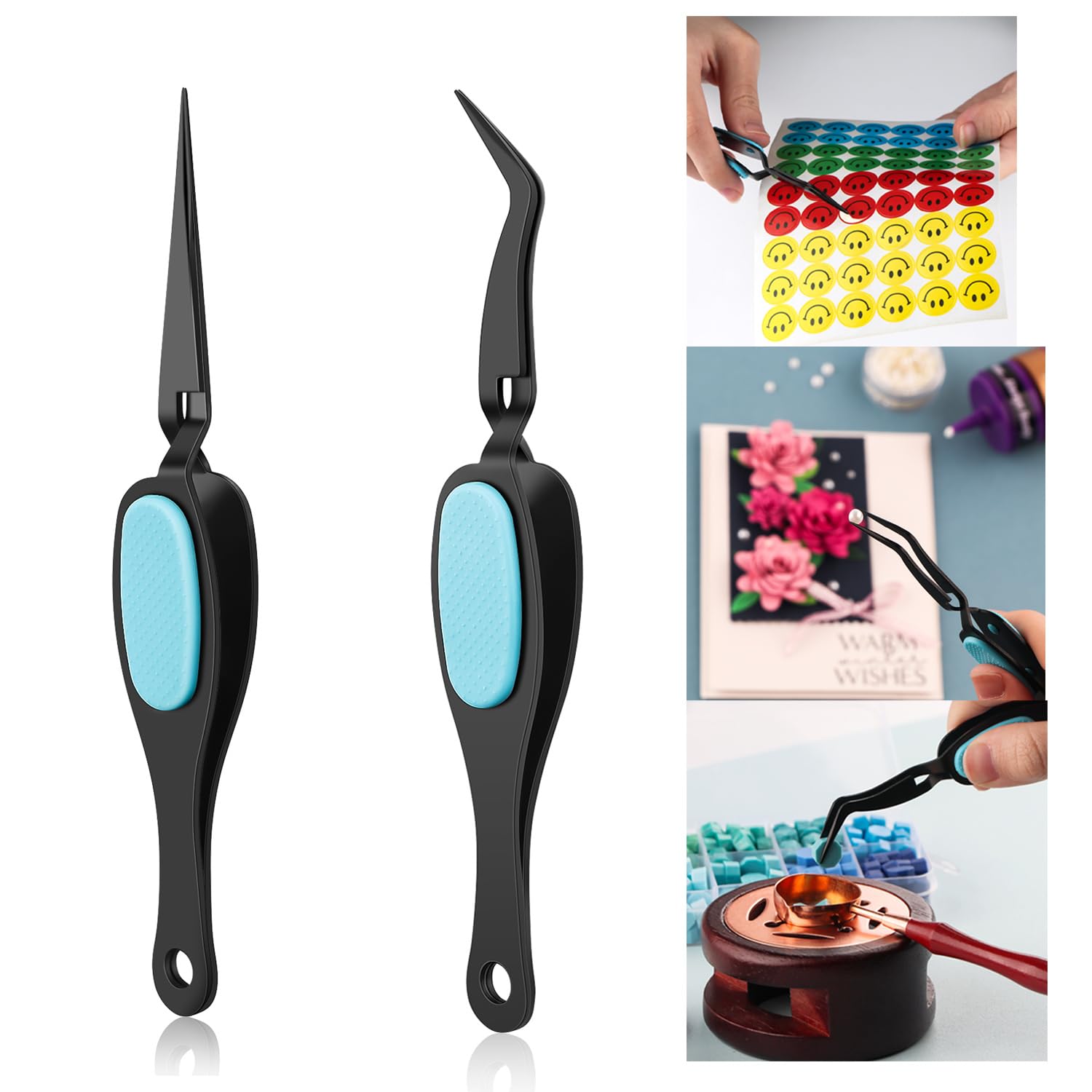 OTCRAFT 2 Pcs Reverse Tweezers Craft Tweezers Crossing Lock Tweezers Reverse Grip Precision Curved Bent Straight Tweezers Fine Tip for DIY Craft Rhinestones, and Small Embellishments