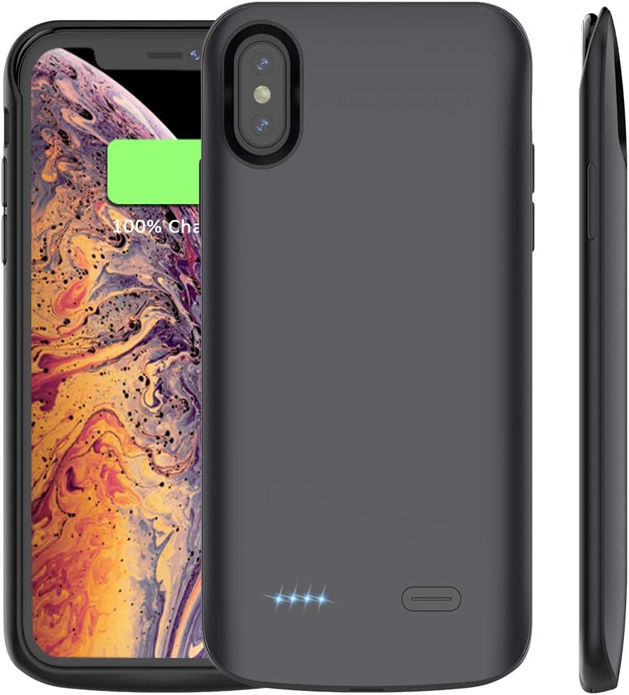 Vproof iPhone Xs Max Battery Case, 6000mAh Rechargeable Charger Case External Protective Charging Case Slim Battery Pack Portable Power Bank Cover for Apple iPhone Xs Max 6.5 Inch 2018 (Bright Black)