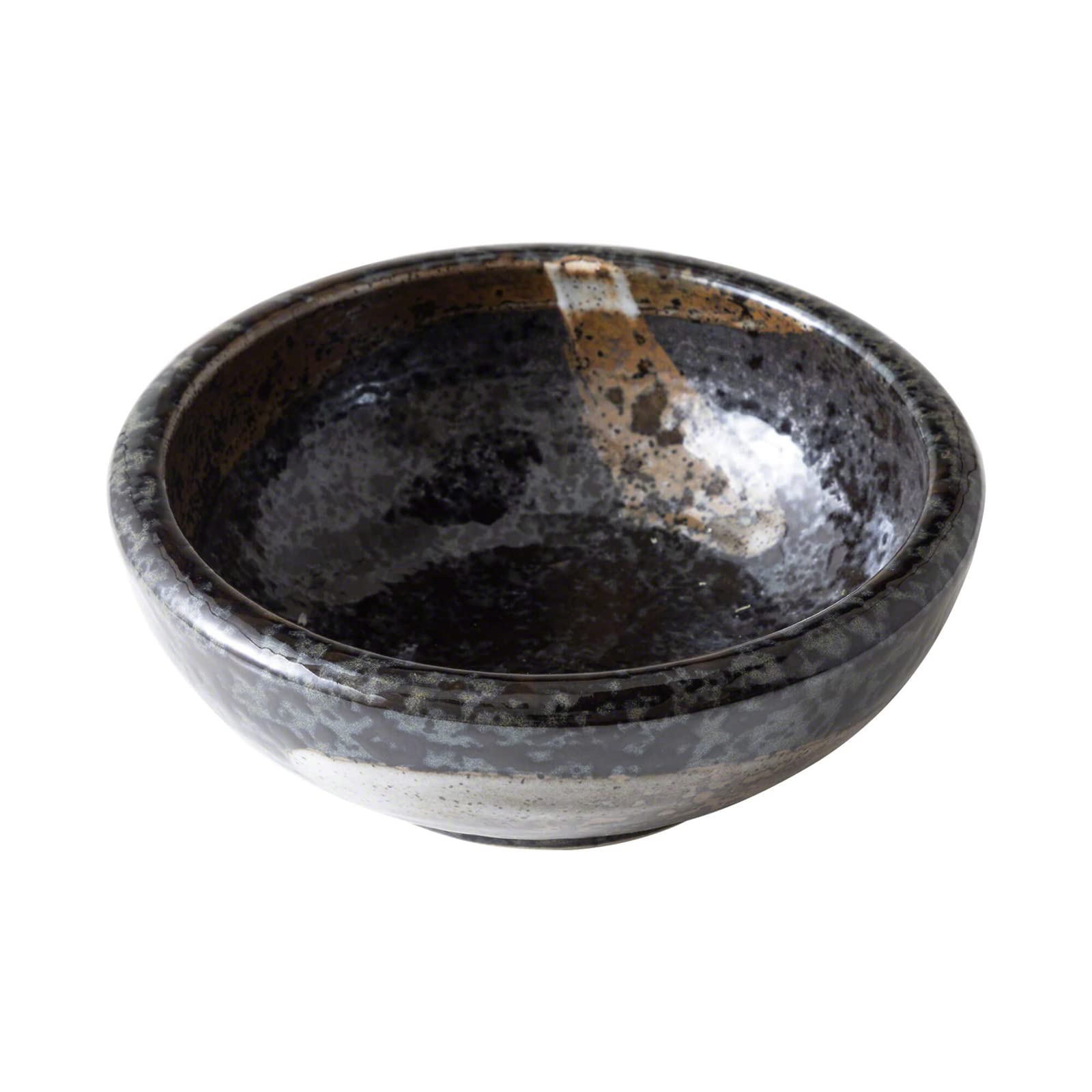 Wazakura Minoyaki Series Small Round Glazed Ikebana Flower Vase Made in Japan, Handpainted Floral Arrangement Pottery Supplies (Black with Brown White Brush)
