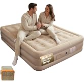 JEASONG Air Mattress Queen with Built in Pump - USB Rechargeable Inflatable Mattress, Fast Inflation Blow Up Mattress, Soft Flocked 15" Raised Air Bed for Camping, Outdoor Travel &amp; Home Guest, 600lbs