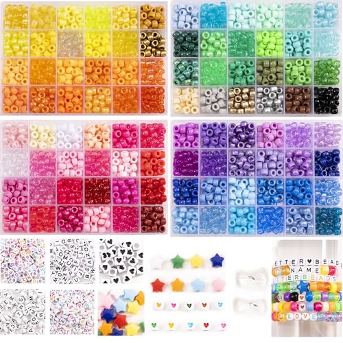 2400pcs Pony Beads Set Large Hole Kandi Beads in 96 Colors Have Gold Blue Red Black Green White Hair Beads for Bracelet Jewelry Necklace Making Kit Bulk