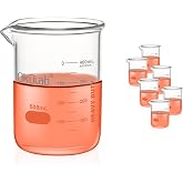 Okulab Glass Beakers, Low Form, Graduated 3.3 Borosilicate Glass Beaker Set, 6pcs of 500mL for Lab, Classroom, Craft, Kitchen,BKLG500A6
