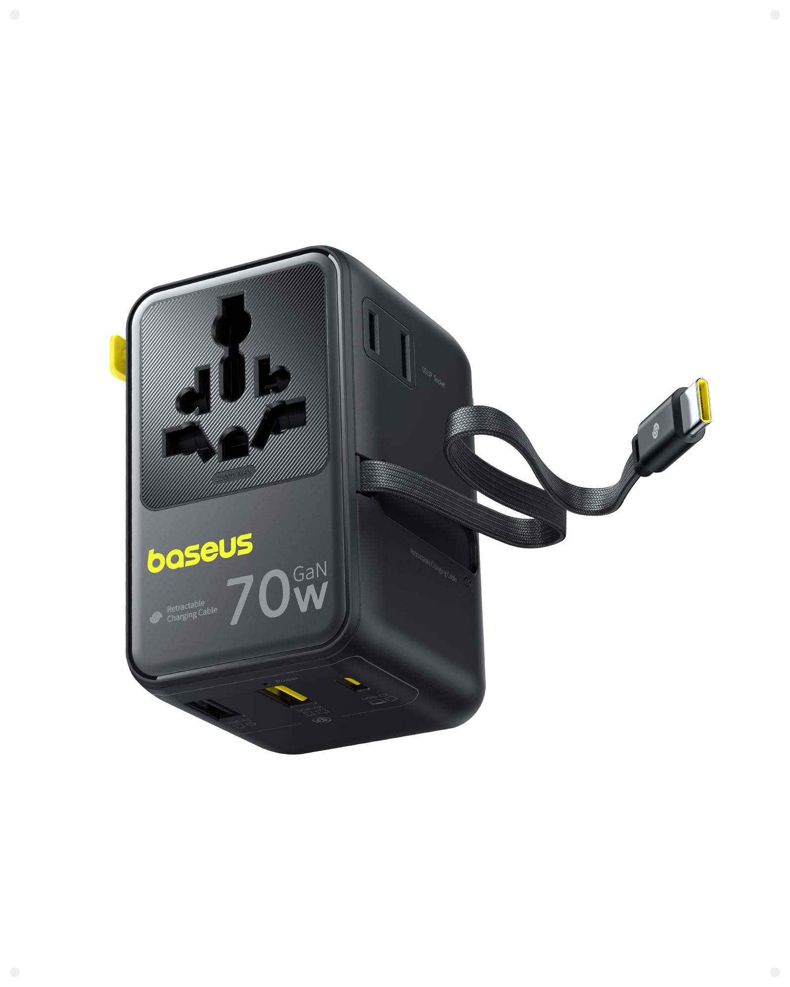 Baseus Enercore 70W Reiseadapter Weltweit mit Ausziehbarem Kabel, Universal Reisestecker mit 2AC+2USB A+USB C, Internationaler Steckdosenadapter, für USA England Japan Thailand Australien 8