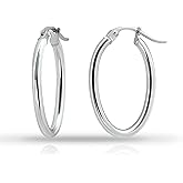 Hoops & Loops 925 Sterling Silver 2mm Oval Click-Top Hoop Earrings for Women, Men 15mm 20mm 25mm 30mm 35mm 40mm, Hypoallergenic Silver, 14k Yellow Gold, Rose Gold Flash Plate, Black