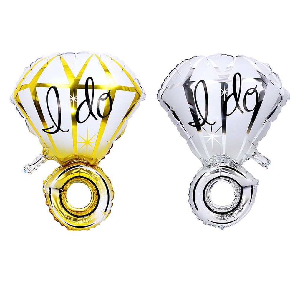 Amosfun 2pcs Jumble Ring Shaped Balloons: Engagement I Do Foil Balloons Set Anniversary Bridal Shower Party Decorations Proposal For Photo Background (Gold+Silver)