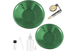 DRAGONXT 6 Piece Gold Pan Kit - 12" Green Pan, 10" Green Pan, Snifter Bottle, Fine Gold Dropper, Glass Vile and Magnifier Tweezer