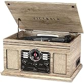 Victrola Quincy - 6-in-1 Bluetooth Record Player - Farmhouse Oatmeal | Plays vinyl, CD, cassette and FM radio through built-in stereo speakers, Bluetooth and aux streaming, headphone jack