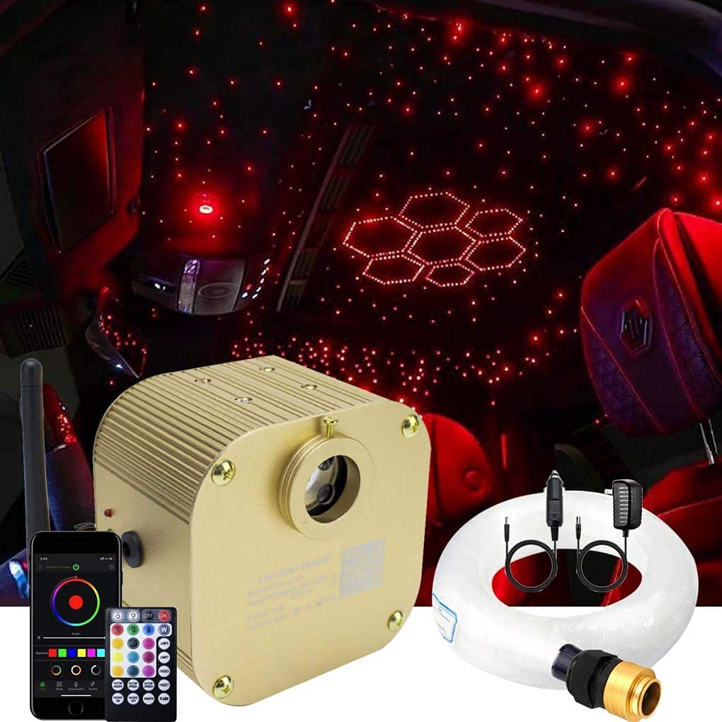 Callsky LED Fiber Optic lights starry Lamp 16W, Twinkle Meteor Engine + 450pcs*0.03in*9.8ft Fibre Cables, RGBW Music Activated, APP/Remote Control, romantic Ceiling Light for Birthday Wedding Gift