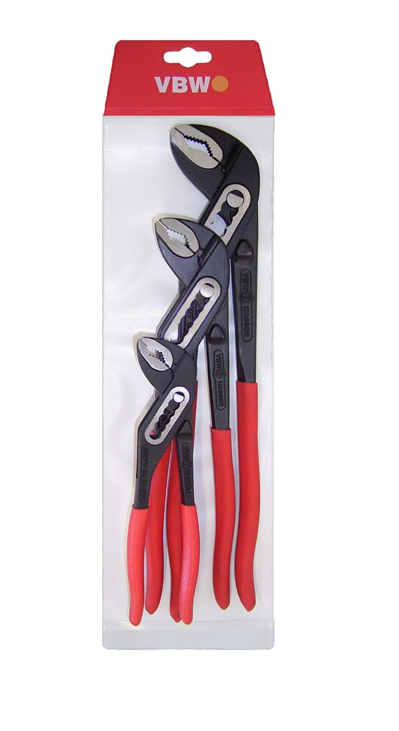 VBW 966164 Polished/Plastic Plated Water Pump Plier, Red/Black, 240 mm, Set of 3 Piece