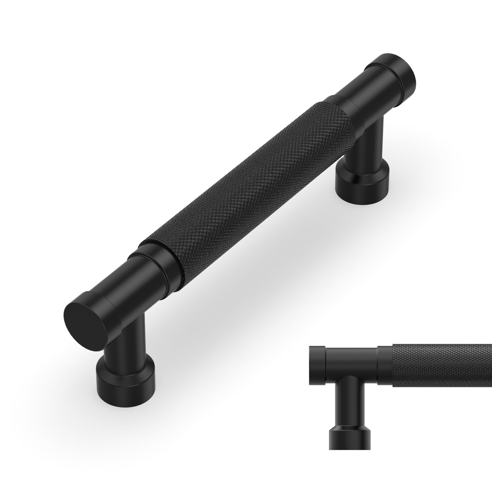 Amerdeco 10 Pack 3.75 Inch(96mm) Matte Black Cabinet Pulls Knurled Kitchen Cabinet Handles, Cabinet Pulls Kitchen Cabinet Hardware for Cupboard Drawer Pulls AM028