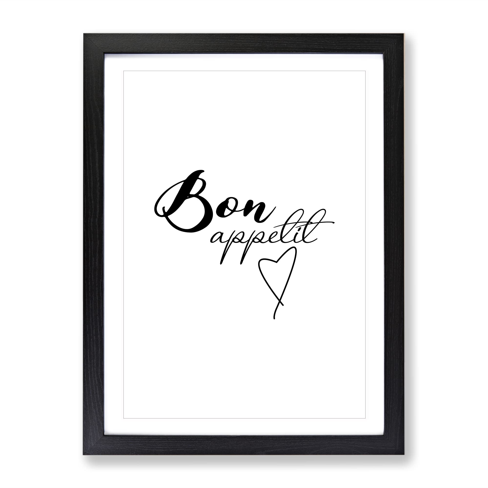 Bon Appetit Typography Quote Framed Wall Art Print, Ready to Hang Picture for Living Room Bedroom Home Office Décor, Black A4 (34 x 25 cm)