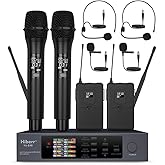 Hiberr Wireless Microphone System, 4 Channels Adjustable UHF Wireless Microphone Metal Shell Vocal Wireless Mic for Church, Party, Singing, SpeechYU-E40HB Cordless Microphone