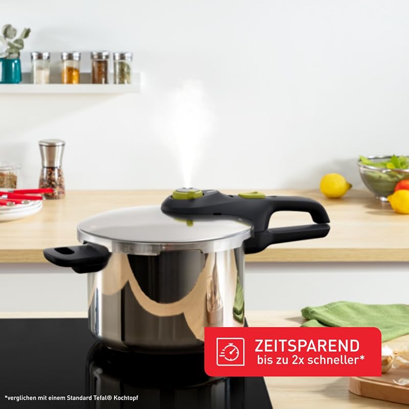 Secure 5 Neo Schnellkochtopf 6L Edelstahl, 22cm, Korbeinsatz & Dreifuß, 2 Garstufen, Secure 5 Sicherheitssystem, alle Herdarten, induktionsgeeignet, spülmaschinenfest, P2530738