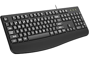 QUASIO Large Print Ergonomic Keyboard, Full Size Keyboard with Wrist Rest, Silent Wired USB Computer Keyboard Oversized Lette