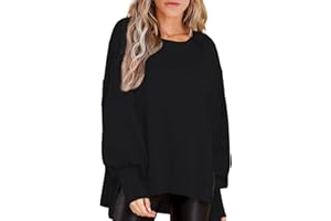 Beaully Women's Oversized Sweatshirts Crew Neck Long Sleeve Side Slit Pullovers Sweatshirt Casual Fall Clothes Sweater