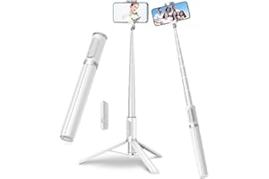 TONEOF 67" Travel Tripod,Selfie Stick,All-in-1 Phone Stand with Integrated Wireless Remote,Lightweight and Portable,Extendable for iPhone and Android(White)