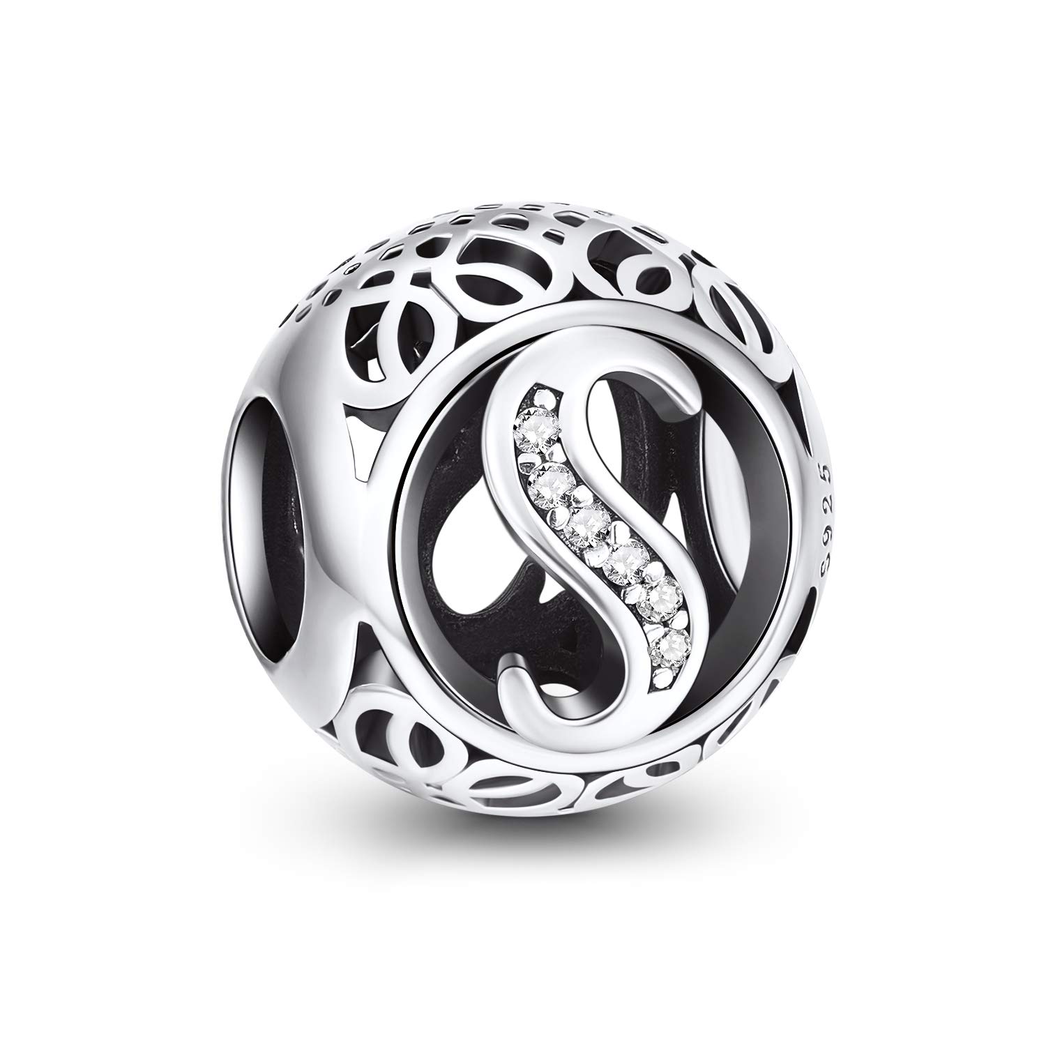 NINGAN Letter Alphabet Charm 925 Sterling Silver Charms Fits European Bracelets Compatible (S)