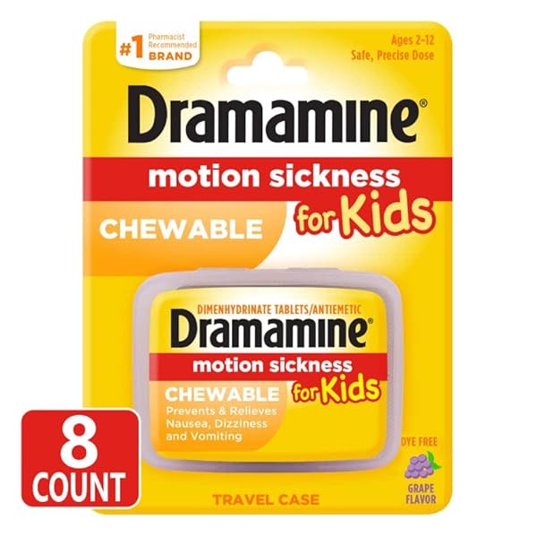 DRAMAMINE MOTION SICKNESS RELIEF FOR KIDS | CHEWABLE GRAPE | 8 COUNT